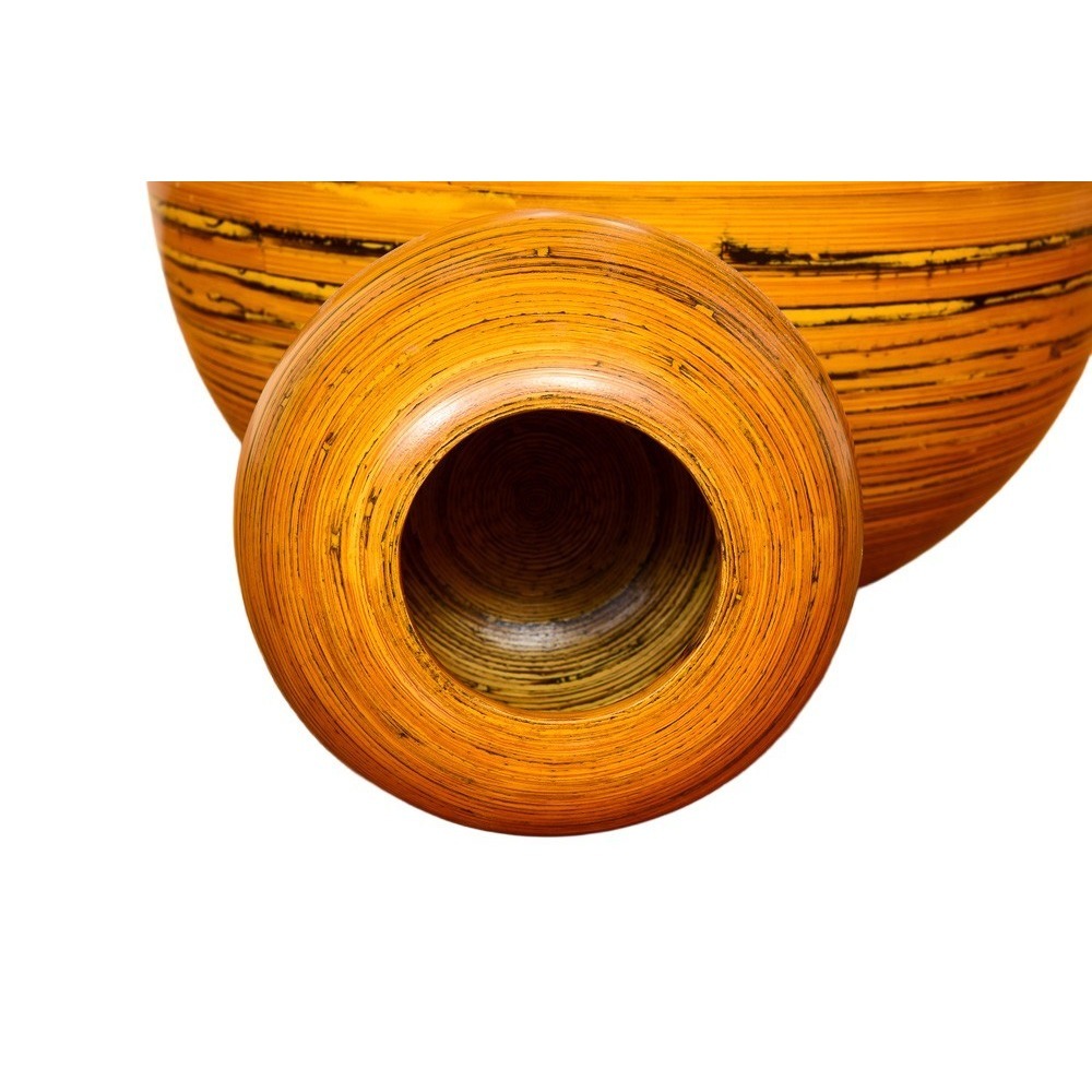 Vintage Bamboo Wood Vase Set, Handcrafted Decorative Orb Vase, MCM - Picture 5 of 8